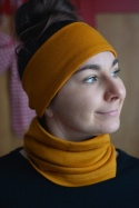 KOMPLET 100% wełna merino komin+opaska MUSZTARDA