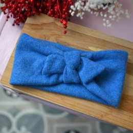 Niebieka azure z kokardką wełna jagnięca opaska upcykling GRUBA I BARDZO CIEPŁA