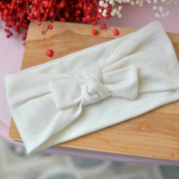 Opaska śmietanka super soft z kokardką MERINO upcykling cienka