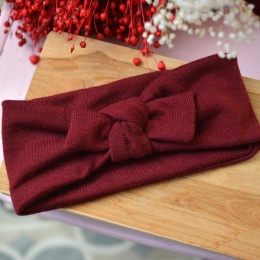 Opaska wiśnia z kokardką MERINO upcykling średnia grubość