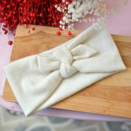 Opaska śmietanka MERINO z kokardką upcykling cienka
