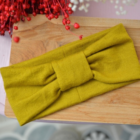 Opaska wasabi na małą głowę MERINO upcykling cienka/średnia