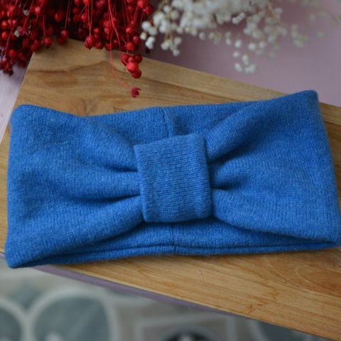 Niebieka azure wełna jagnięca opaska upcykling GRUBA I BARDZO CIEPŁA