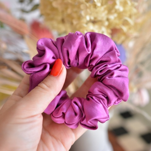 Jedwab MIDI gumka upcykling scrunchie FIOLET