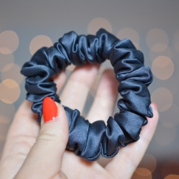 Jedwab MINI gumka upcykling scrunchie CIEMNY GRAFIT