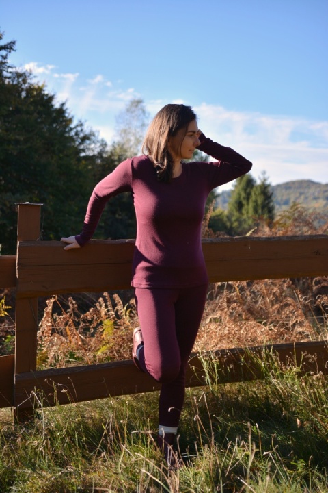 Legginsy 100% wełna merino ŚLIWKA bielizna termiczna