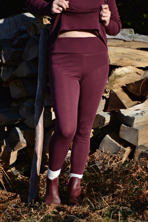 Legginsy 100% wełna merino ŚLIWKA bielizna termiczna