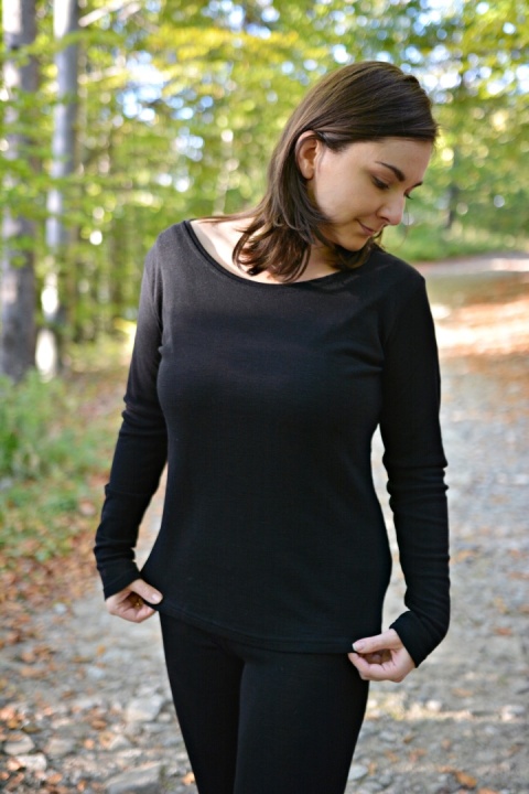 Longisław :)100% wełna merino CZARNA bluzeczka longsleeve bielizna termiczna