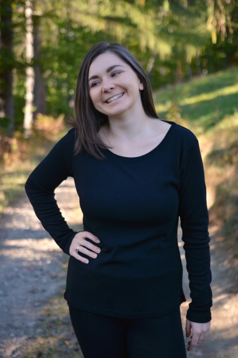 Longisław :)100% wełna merino CZARNA bluzeczka longsleeve bielizna termiczna
