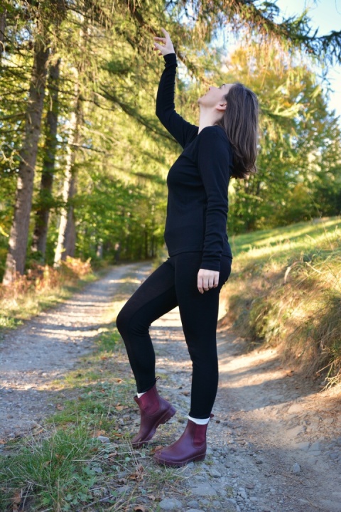 Longisław :)100% wełna merino CZARNA bluzeczka longsleeve bielizna termiczna