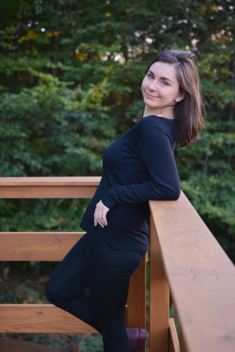 Longisław :)100% wełna merino CZARNA bluzeczka longsleeve bielizna termiczna