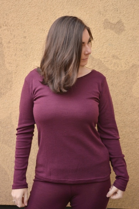 Longisław :)100% wełna merino ŚLIWKA bluzeczka longsleeve bielizna termiczna