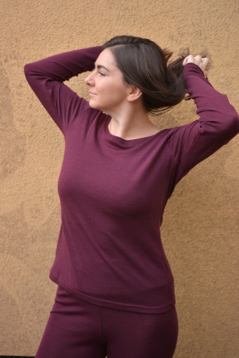 Longisław :)100% wełna merino ŚLIWKA bluzeczka longsleeve bielizna termiczna