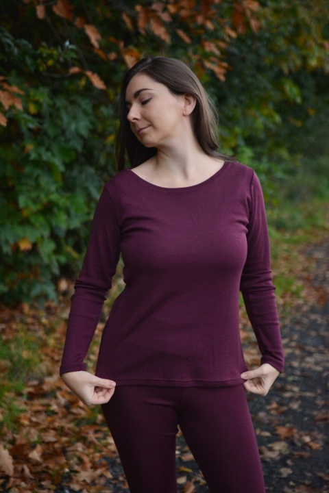 Longisław :)100% wełna merino ŚLIWKA bluzeczka longsleeve bielizna termiczna
