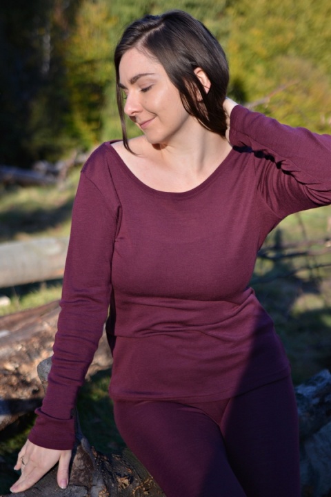 Longisław :)100% wełna merino ŚLIWKA bluzeczka longsleeve bielizna termiczna